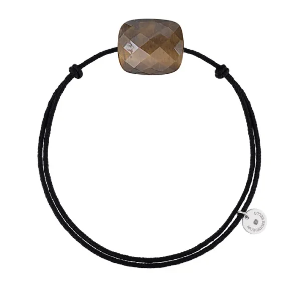 Morganne Bello Cordons-BRACELET CORDON NOIR COUSSIN OEIL DE TIGRE MIEL