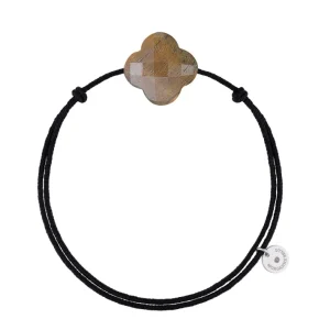 Morganne Bello Cordons-BRACELET CORDON NOIR TREFLE OEIL DE TIGRE MIEL