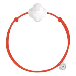 Morganne Bello Cordons-BRACELET CORDON ORANGE TREFLE AGATE BLANCHE