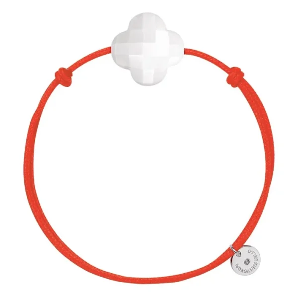Morganne Bello Cordons-BRACELET CORDON ORANGE TREFLE AGATE BLANCHE