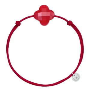 Morganne Bello Cordons-BRACELET CORDON ROUGE TREFLE QUARTZ ROUGE