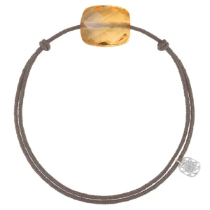 Morganne Bello Cordons-BRACELET CORDON TAUPE COUSSIN CITRINE