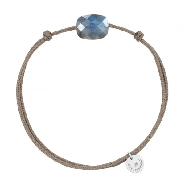 Morganne Bello Cordons-BRACELET CORDON TAUPE COUSSIN MINI LABRADORITE