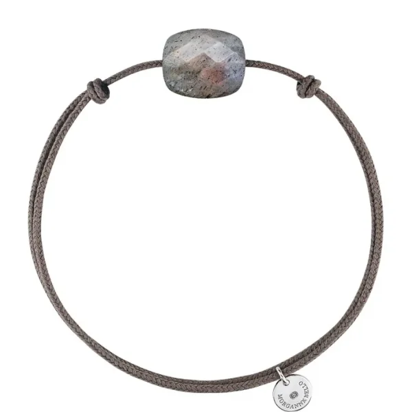 Morganne Bello Cordons-BRACELET CORDON TAUPE COUSSIN LABRADORITE