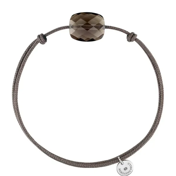 Morganne Bello Cordons-BRACELET CORDON TAUPE COUSSIN QUARTZ FUME