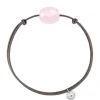 Morganne Bello Cordons-BRACELET CORDON TAUPE COUSSIN QUARTZ ROSE POUDRE