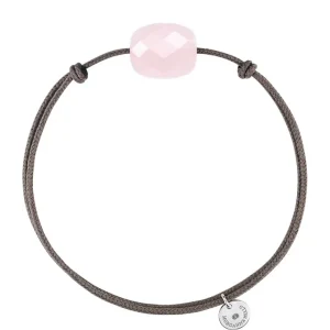 Morganne Bello Cordons-BRACELET CORDON TAUPE COUSSIN QUARTZ ROSE POUDRE