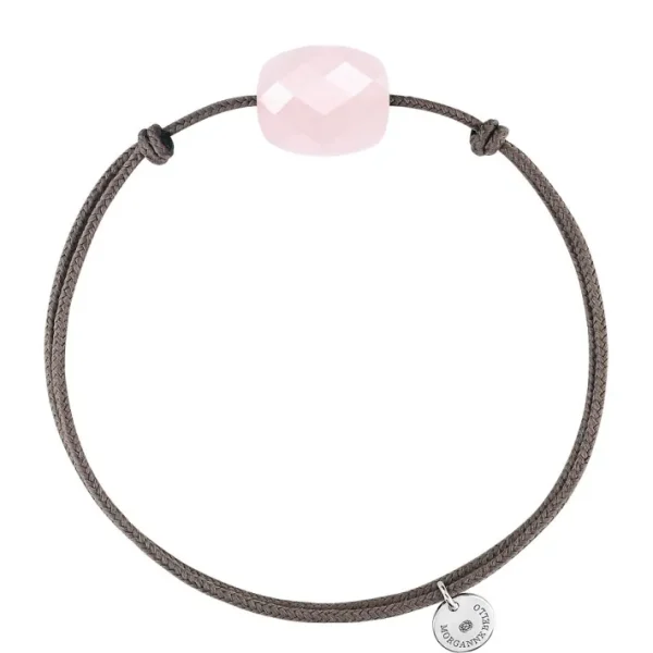 Morganne Bello Cordons-BRACELET CORDON TAUPE COUSSIN QUARTZ ROSE POUDRE