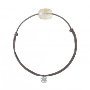 Morganne Bello Cordons-BRACELET CORDON TAUPE COUSSIN QUARTZ RUTILE