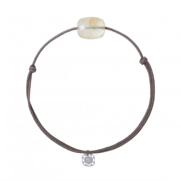 Morganne Bello Cordons-BRACELET CORDON TAUPE COUSSIN QUARTZ RUTILE