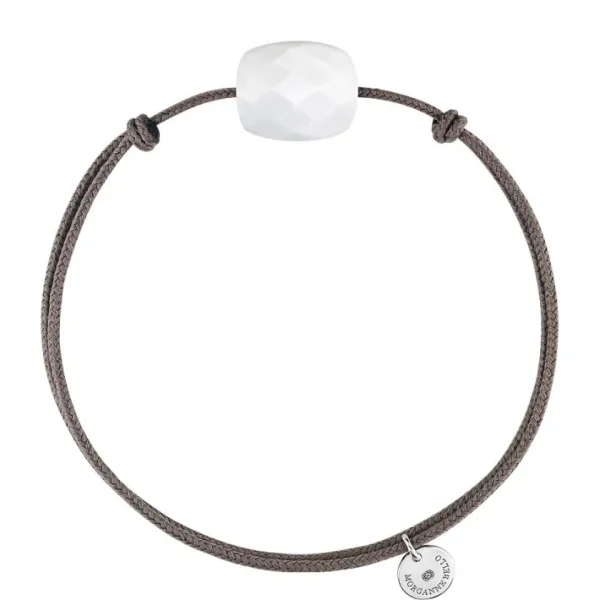 Morganne Bello Cordons-BRACELET CORDON TAUPE COUSSIN AGATE BLANCHE