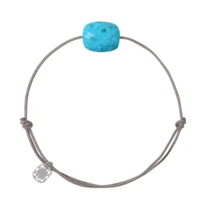 Morganne Bello Cordons-BRACELET CORDON TAUPE COUSSIN TURQUOISE