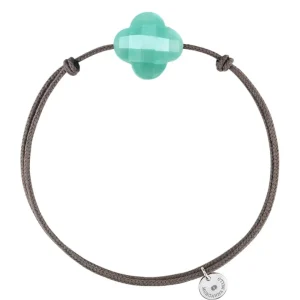 Morganne Bello Cordons-BRACELET CORDON TAUPE TREFLE AMAZONITE
