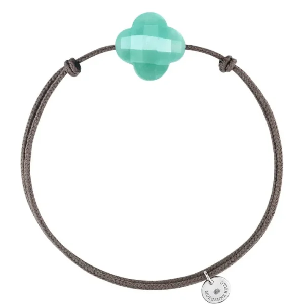 Morganne Bello Cordons-BRACELET CORDON TAUPE TREFLE AMAZONITE