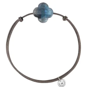Morganne Bello Cordons-BRACELET CORDON TAUPE TREFLE LABRADORITE