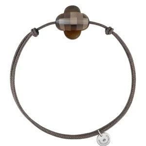 Morganne Bello Cordons-BRACELET CORDON TAUPE TREFLE QUARTZ FUME