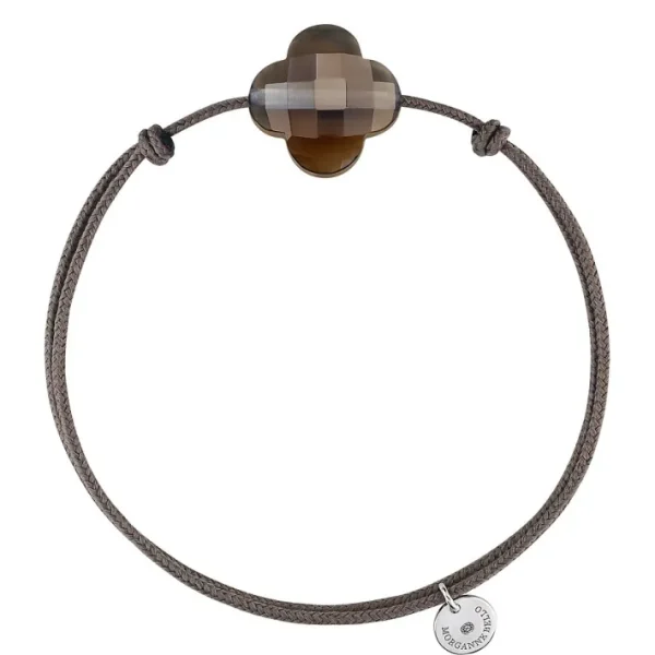 Morganne Bello Cordons-BRACELET CORDON TAUPE TREFLE QUARTZ FUME