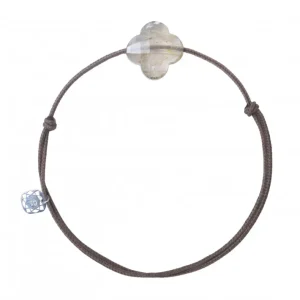 Morganne Bello Cordons-BRACELET CORDON TAUPE TREFLE QUARTZ RUTILE