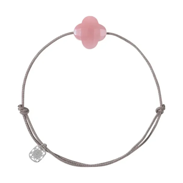 Morganne Bello Cordons-BRACELET CORDON TAUPE TREFLE QUARTZ GUAVA
