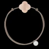 Morganne Bello Cordons-BRACELET CORDON TAUPE TREFLE PIERRE DE LUNE PÊCHE