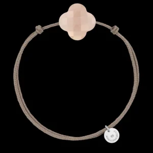 Morganne Bello Cordons-BRACELET CORDON TAUPE TREFLE PIERRE DE LUNE PÊCHE
