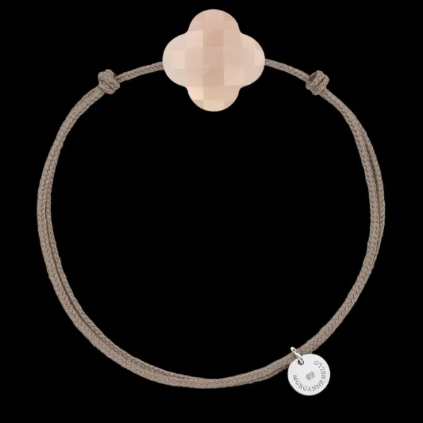 Morganne Bello Cordons-BRACELET CORDON TAUPE TREFLE PIERRE DE LUNE PÊCHE