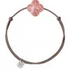 Morganne Bello Cordons-BRACELET CORDON TAUPE TREFLE RHODOCHROSITE