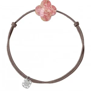 Morganne Bello Cordons-BRACELET CORDON TAUPE TREFLE RHODOCHROSITE