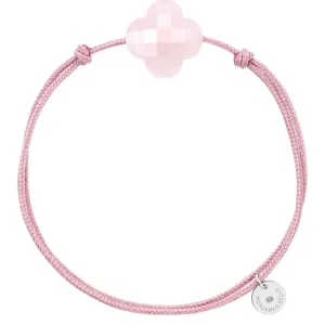 Morganne Bello Cordons-BRACELET CORDON VIEUX ROSE TREFLE QUARTZ ROSE POUDRE