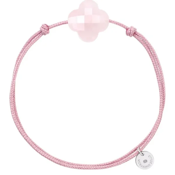 Morganne Bello Cordons-BRACELET CORDON VIEUX ROSE TREFLE QUARTZ ROSE POUDRE