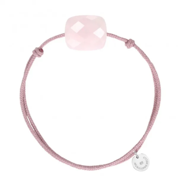 Morganne Bello Cordons-BRACELET CORDON VIEUX ROSE COUSSIN OVERSIZE QUARTZ ROSE POUDRE