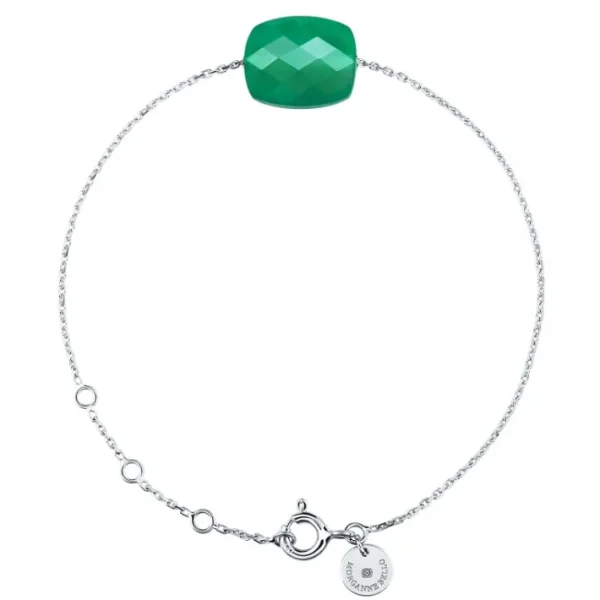 Morganne Bello Bracelet-BRACELET OR BLANC COUSSIN AGATE VERTE