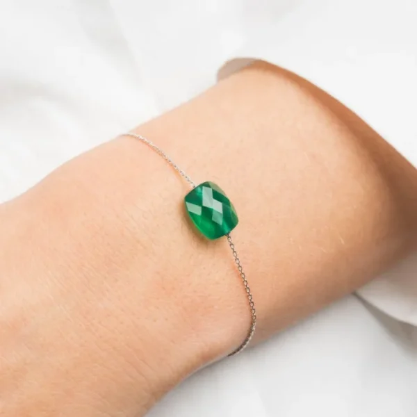 Morganne Bello Bracelet-BRACELET OR BLANC COUSSIN AGATE VERTE