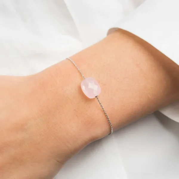Morganne Bello Bracelet-BRACELET OR BLANC COUSSIN QUARTZ ROSE POUDRE