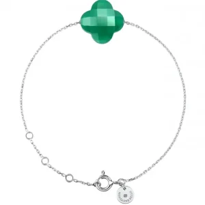 Morganne Bello Bracelet-BRACELET OR BLANC TREFLE AGATE VERTE