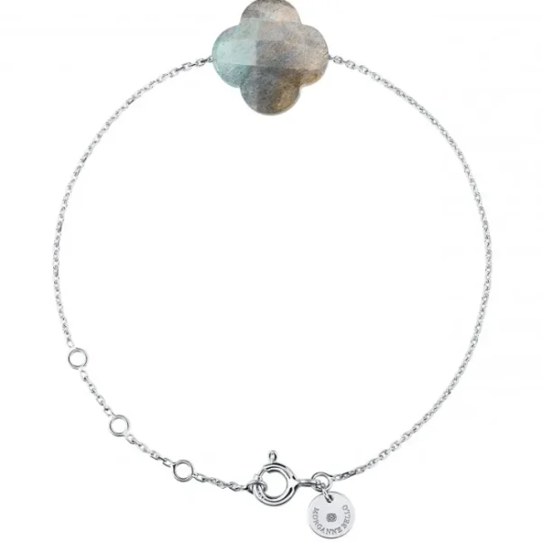 Morganne Bello Bracelet-BRACELET OR BLANC TREFLE LABRADORITE