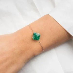 Morganne Bello Bracelet-BRACELET OR BLANC TREFLE AGATE VERTE
