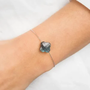 Morganne Bello Bracelet-BRACELET OR BLANC TREFLE LABRADORITE