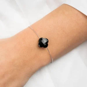 Morganne Bello Bracelet-BRACELET OR BLANC TREFLE ONYX