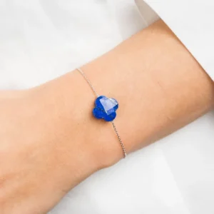 Morganne Bello Bracelet-BRACELET OR BLANC TREFLE LAPIS LAZULI