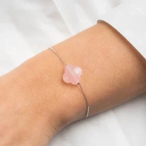 Morganne Bello Bracelet-BRACELET OR BLANC TREFLE QUARTZ ROSE POUDRÉ