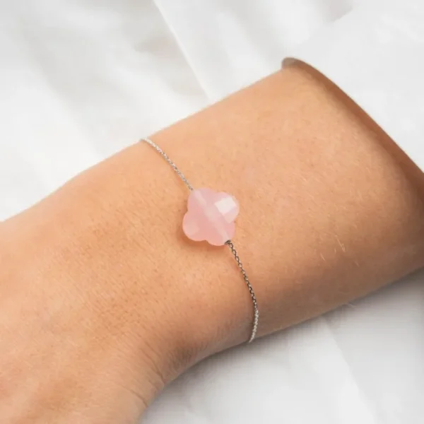 Morganne Bello Bracelet-BRACELET OR BLANC TREFLE QUARTZ ROSE POUDRÉ