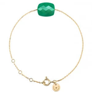 Morganne Bello Bracelet-BRACELET OR JAUNE COUSSIN AGATE VERTE