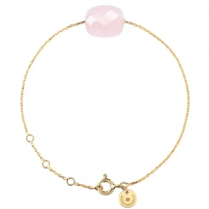 Morganne Bello Bracelet-BRACELET OR JAUNE COUSSIN QUARTZ ROSE POUDRE