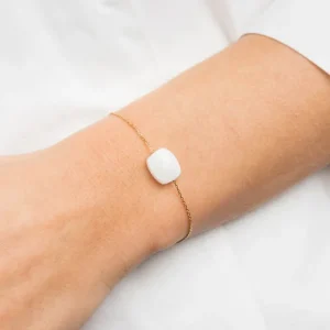 Morganne Bello Bracelet-BRACELET OR JAUNE COUSSIN AGATE BLANCHE