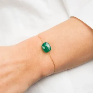 Morganne Bello Bracelet-BRACELET OR JAUNE COUSSIN AGATE VERTE