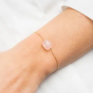 Morganne Bello Bracelet-BRACELET OR JAUNE COUSSIN QUARTZ ROSE POUDRE