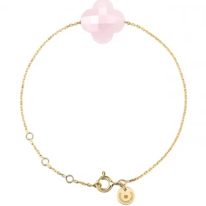 Morganne Bello Bracelet-BRACELET OR JAUNE TREFLE QUARTZ ROSE POUDRE