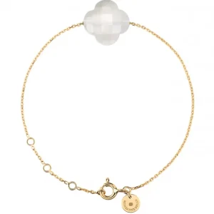 Morganne Bello Bracelet-BRACELET OR JAUNE TREFLE AGATE BLANCHE