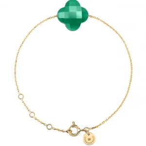 Morganne Bello Bracelet-BRACELET OR JAUNE TREFLE AGATE VERTE